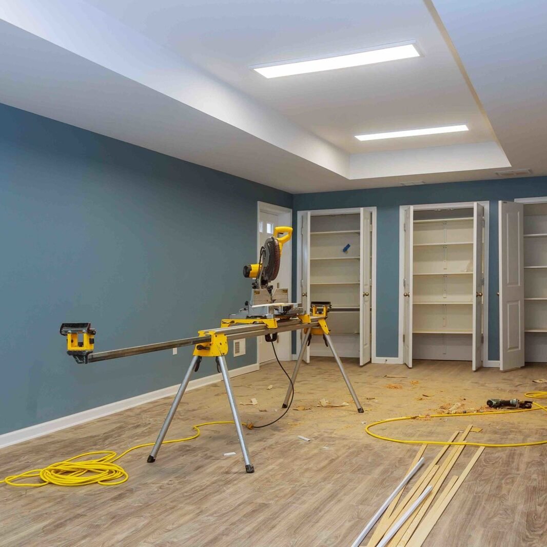 Interior construction of housing project with drywall installed door for a new home before installing Interior construction of housing with drywall installed door for a new home before installing